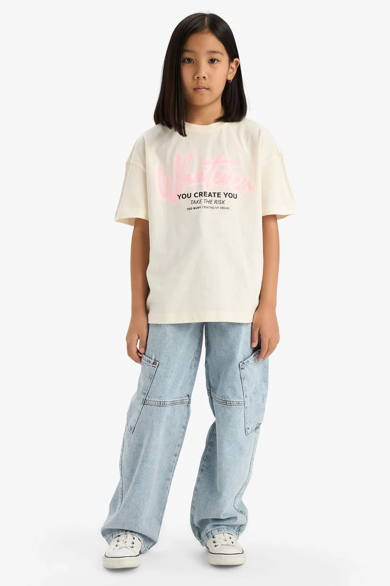Defacto Girl Oversize Printed Short Sleeve T-Shirt