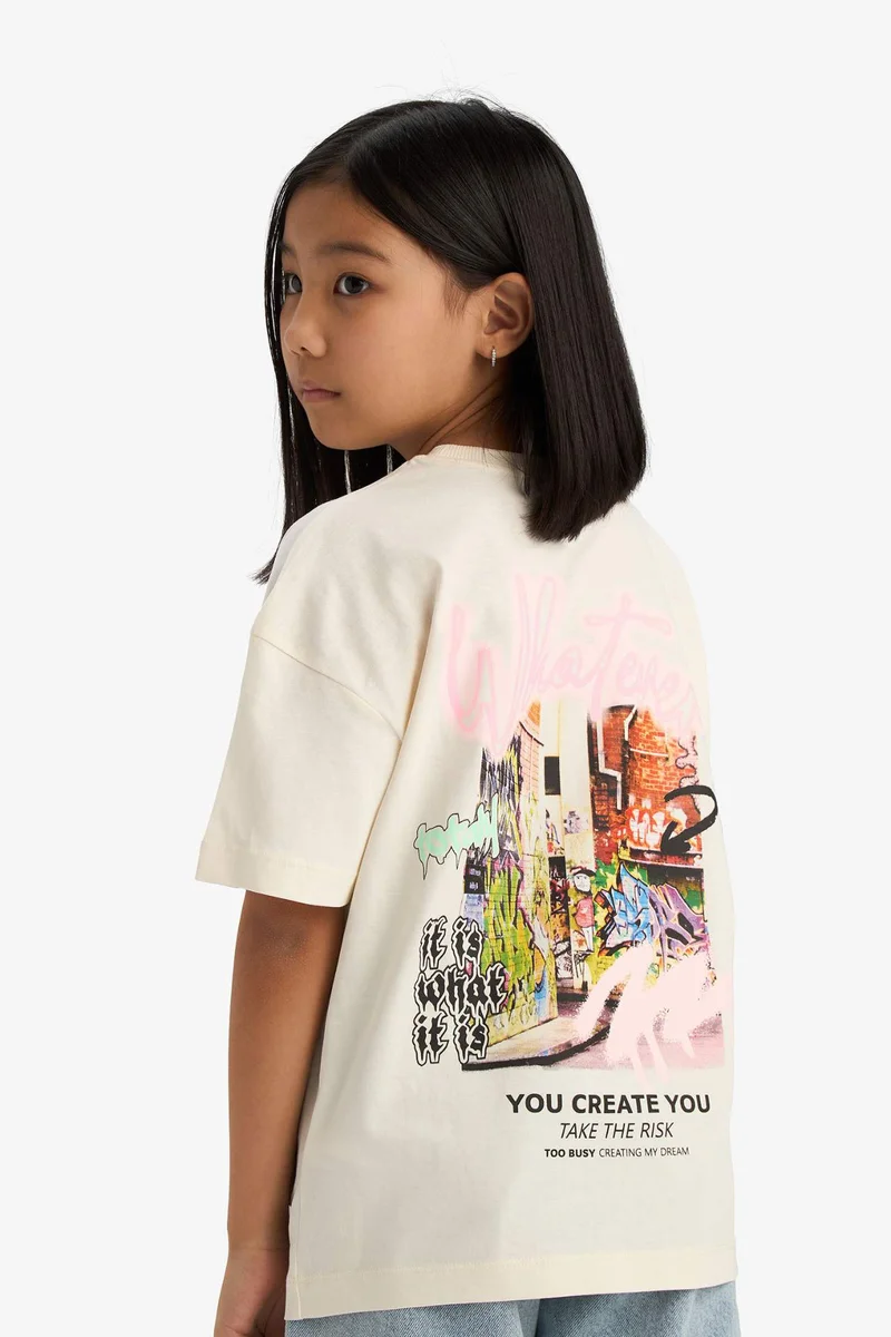 Defacto Girl Oversize Printed Short Sleeve T-Shirt