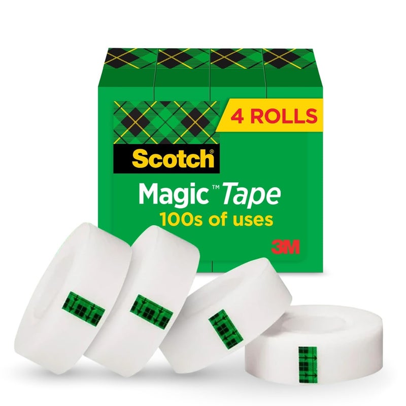 Scotch Magic Tape, Invisible, Repair Christmas Cards and Use as Holiday Gift Wrap Supplies for Christmas, 4 Tape Rolls - Image 1