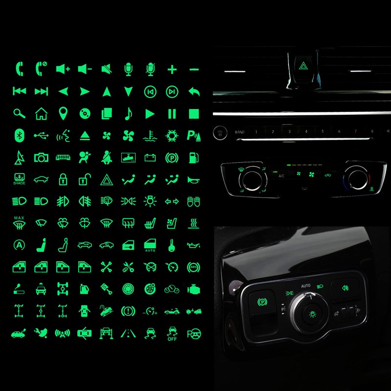 TOMALL 117pcs Centre Console Switch Luminous Stickers for Car Night Safety Luminous Decals Circuit Panel Label Glow in The Dark Accessories for Boat Car Headlight Control Volume Bluetooth