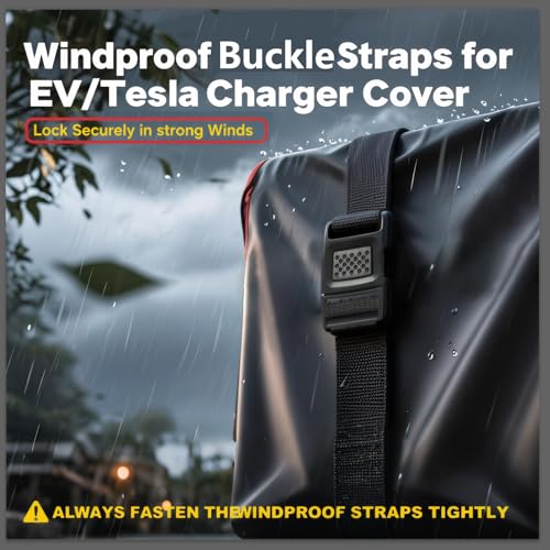 WOIFcar WOLFCAR EV Charger Cover for Tesla Wall Connector/Level 2 Charger, 4-Layer Waterproof & Windproof Protector with Buckle Straps, UV-Resistant All Weather Covers for Outdoor Charging Stations (Large) - Image 3