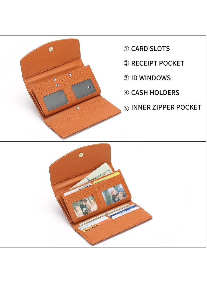 Leather Women's RFID Blocking Wallet, Long Clutch Bag with Multiple Card Slots, Large Capacity for Phone, Zipper Coin Pocket, Brown  - Image 3