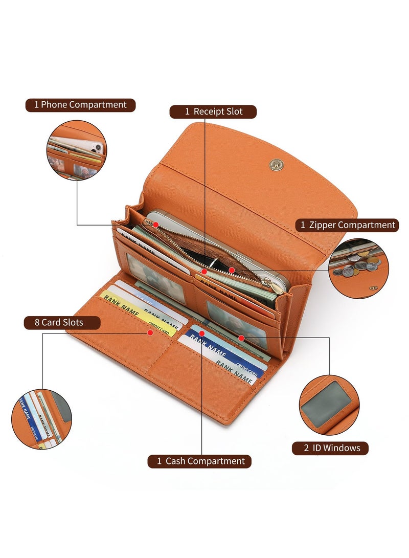 Leather Women's RFID Blocking Wallet, Long Clutch Bag with Multiple Card Slots, Large Capacity for Phone, Zipper Coin Pocket, Brown  - Image 4