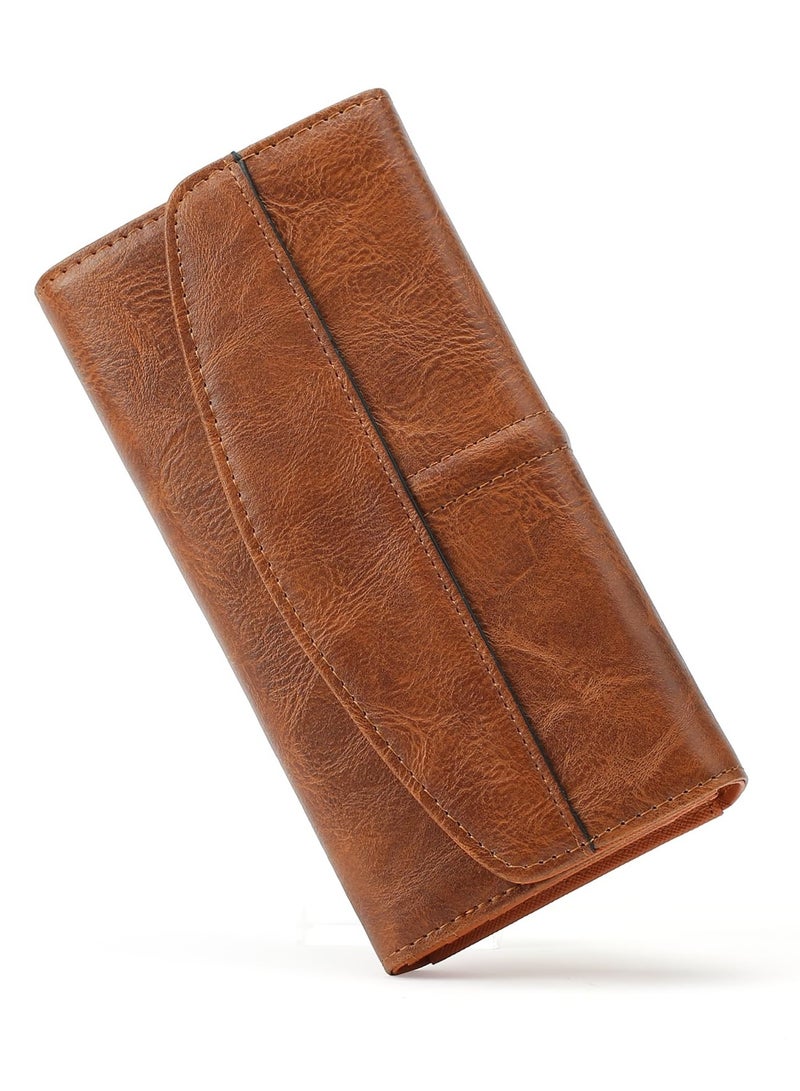 Leather Women's RFID Blocking Wallet, Long Clutch Bag with Multiple Card Slots, Large Capacity for Phone, Zipper Coin Pocket, Brown  - Image 2