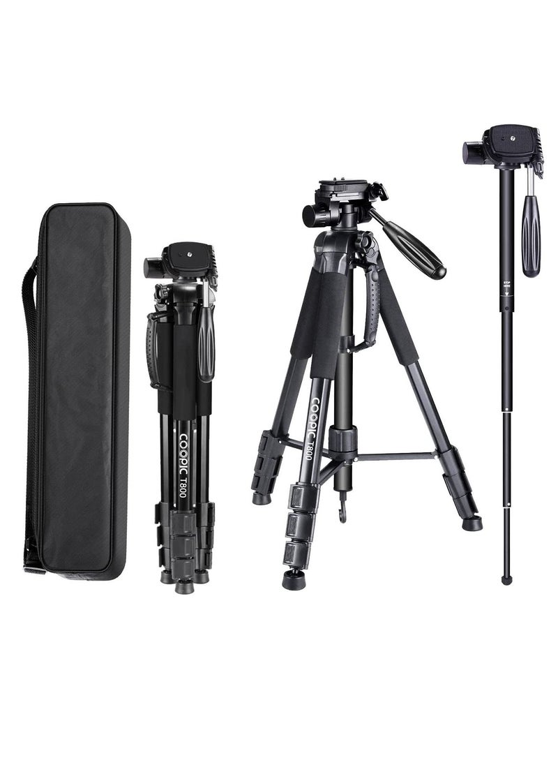 Coopic - COOPIC T800 2 In 1 69.5 inches/176.5 centimeters Aluminium Alloy Camera Tripod Monopod with 3-Way Swivel Pan Head,Bag for DSLR Camera,DV Video Camcorder,Load up to 8.8 pounds/4 kilograms - Image 1