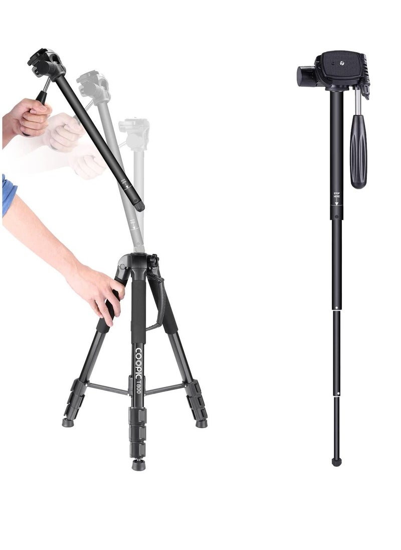 Coopic - COOPIC T800 2 In 1 69.5 inches/176.5 centimeters Aluminium Alloy Camera Tripod Monopod with 3-Way Swivel Pan Head,Bag for DSLR Camera,DV Video Camcorder,Load up to 8.8 pounds/4 kilograms - Image 1