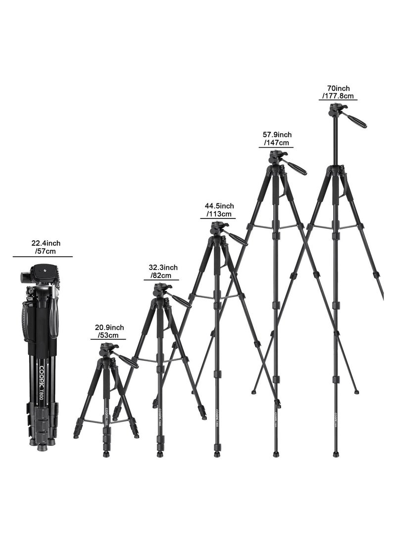 Coopic - COOPIC T800 2 In 1 69.5 inches/176.5 centimeters Aluminium Alloy Camera Tripod Monopod with 3-Way Swivel Pan Head,Bag for DSLR Camera,DV Video Camcorder,Load up to 8.8 pounds/4 kilograms - Image 1