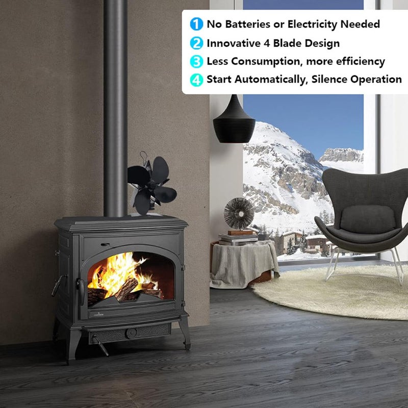 5 Blade Metal Thermal Power Wood Stove Fan Fireplace Heater Blower - Image 3
