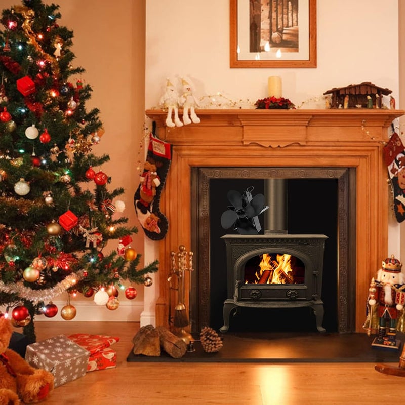 5 Blade Metal Thermal Power Wood Stove Fan Fireplace Heater Blower - Image 4