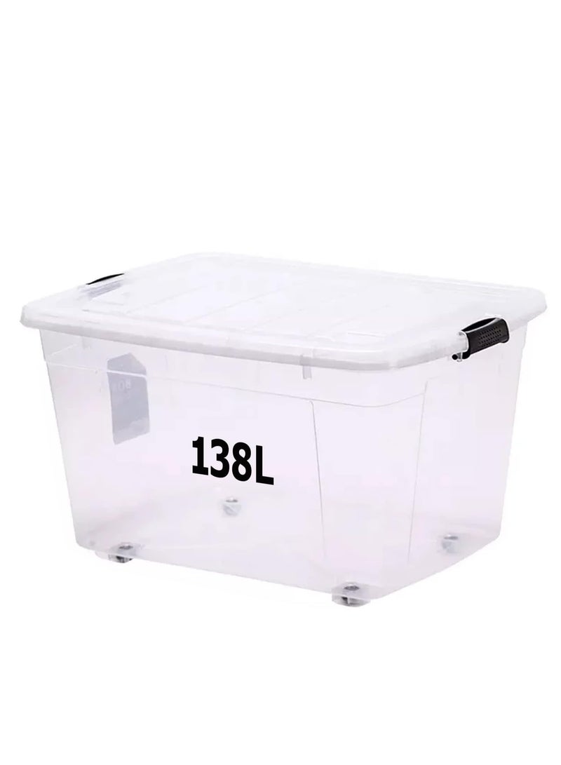 بريميفي صندوق تخزين منظم من البلاستيك الشفاف سعة 138 لترًا مع غطاء وعجلات قابلة للقفل (صندوق واحد سعة 138 لترًا) - Image 1