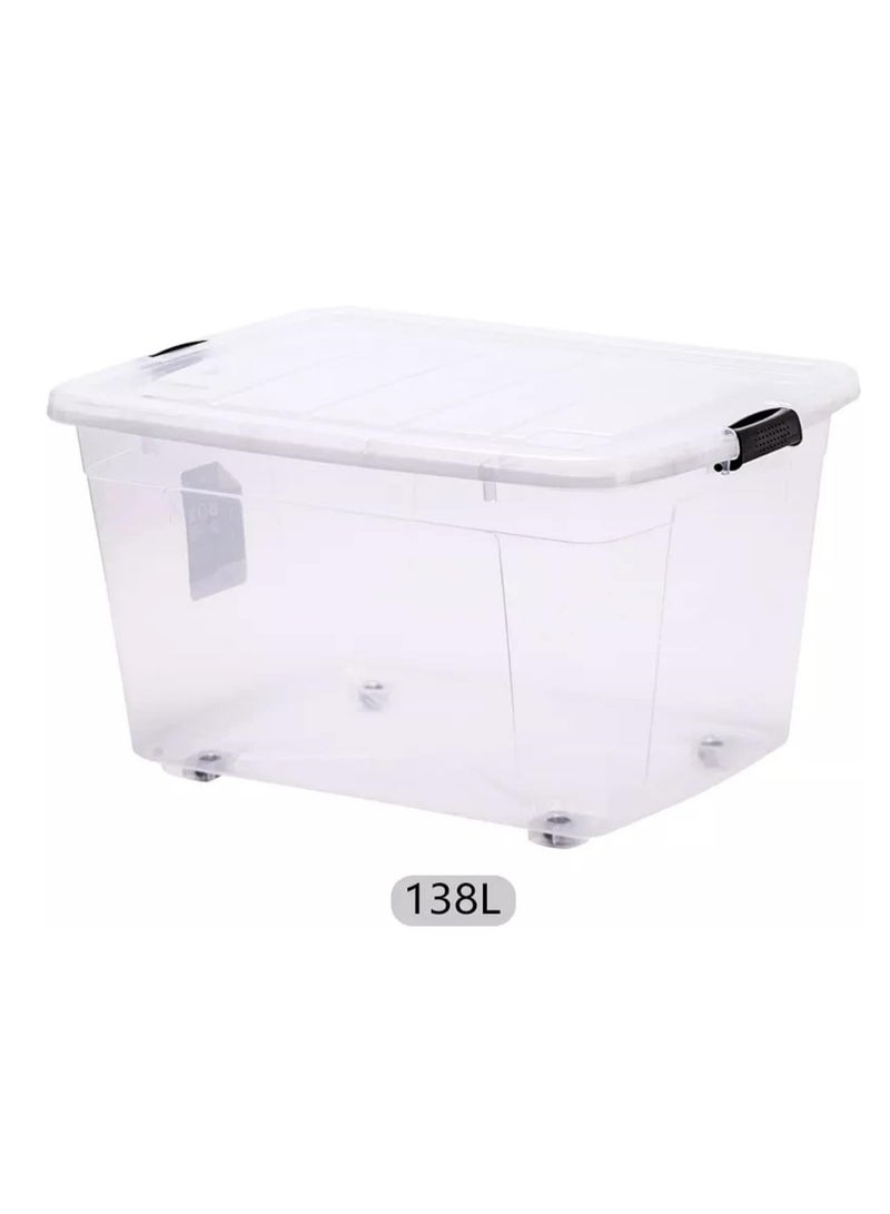 بريميفي صندوق تخزين منظم من البلاستيك الشفاف سعة 138 لترًا مع غطاء وعجلات قابلة للقفل (صندوق واحد سعة 138 لترًا) - Image 4
