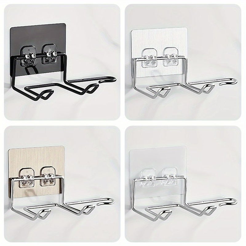 Silver Stainless Steel Wall Mounted Hair Dryer Holder for Bathroom Storage - Image 2