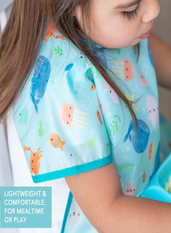 Bumkins Short Sleeve Bib for Girl or Boy, Toddler and Kids for 1-3 Years, Large Size, Essential Must Have for Junior Children, Eating, Mess Saving Soft Fabric Apron for Play, Ocean Life Blue - Image 4