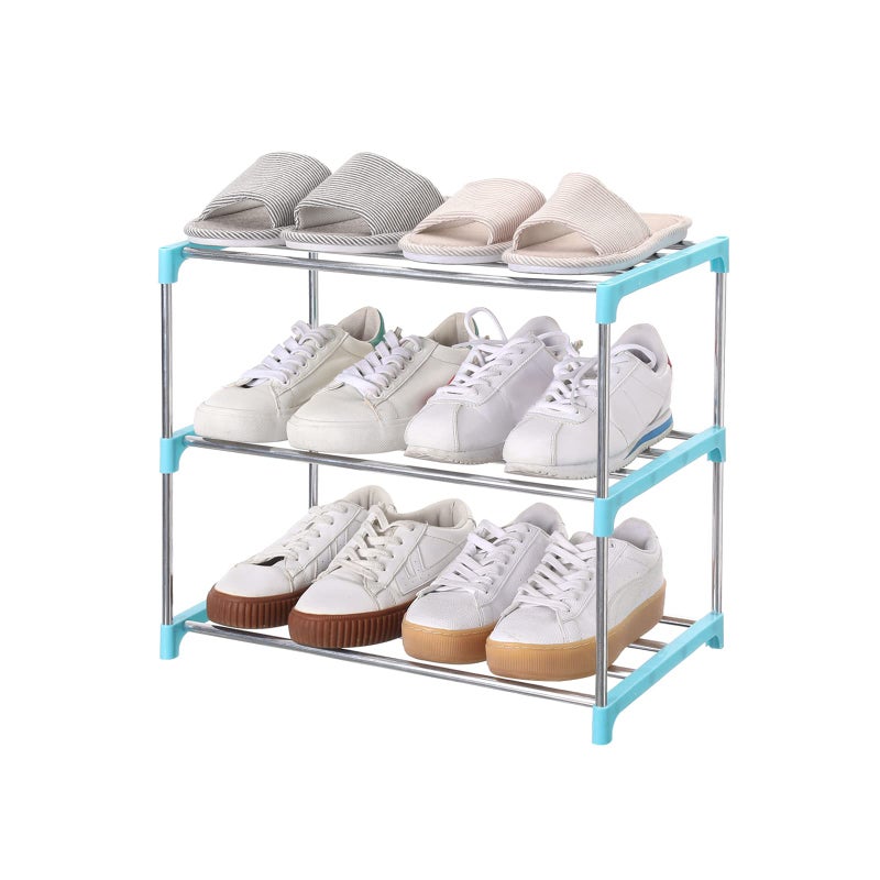 Jucaifu Stackable Small Shoe Rack Entryway Hallway and Closet Space Saving Storage and Organization 3Tier Blue