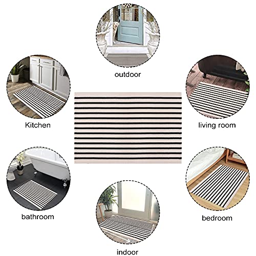 LEEVAN Washable Area Rug - 5'x8' Living Room & Bedroom Rug - Black & White Striped for Kitchen, Dining Room, Playroom, Mudroom, Entryway - Image 3