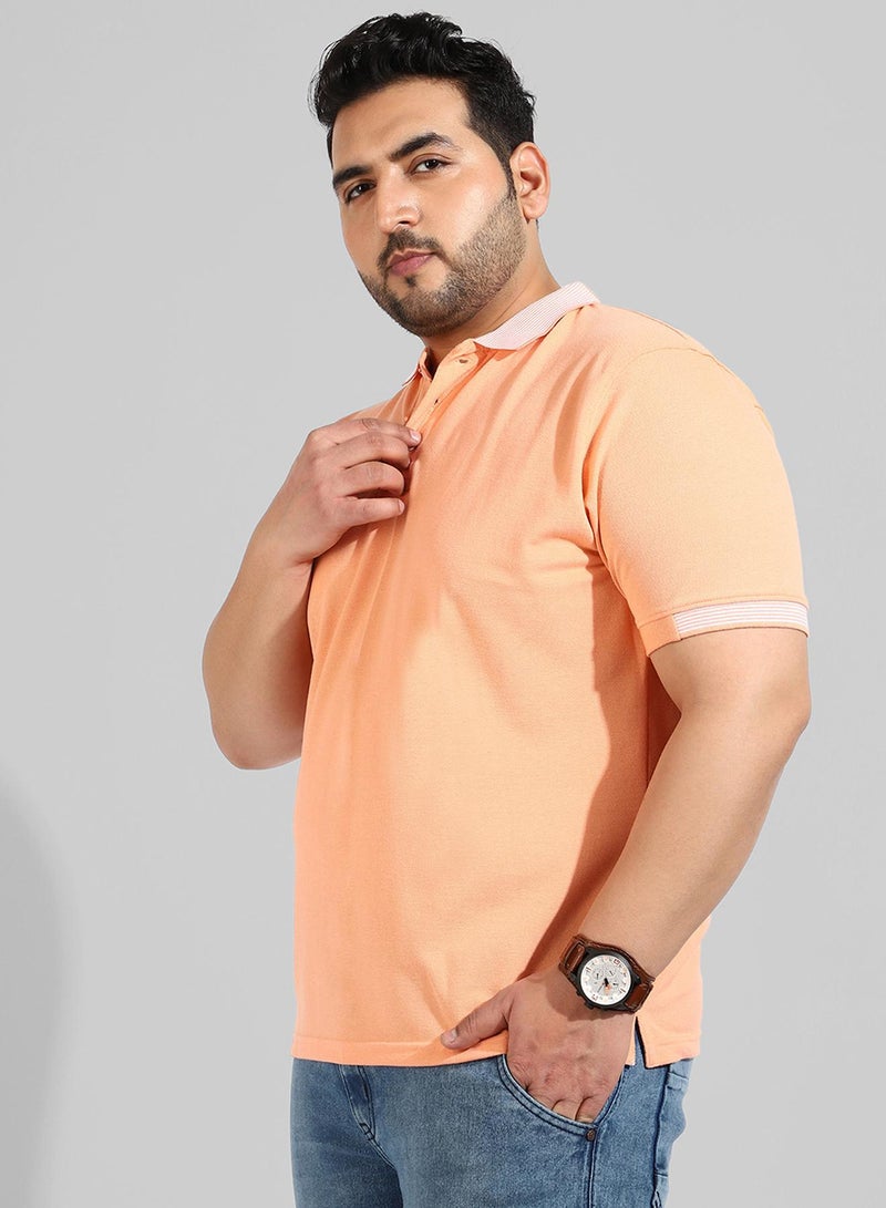 Instafab Plus Men's Solid Peach Regular Fit Casual T-Shirt - Image 3