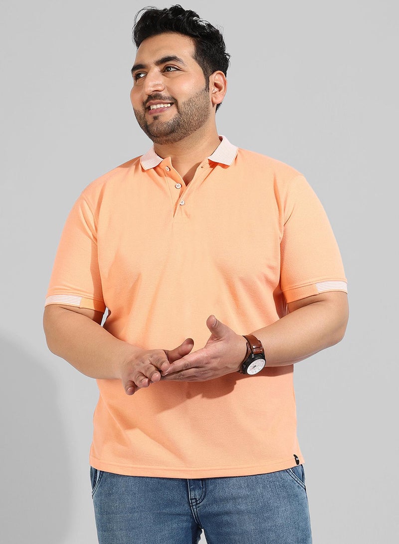 Instafab Plus Men's Solid Peach Regular Fit Casual T-Shirt - Image 1