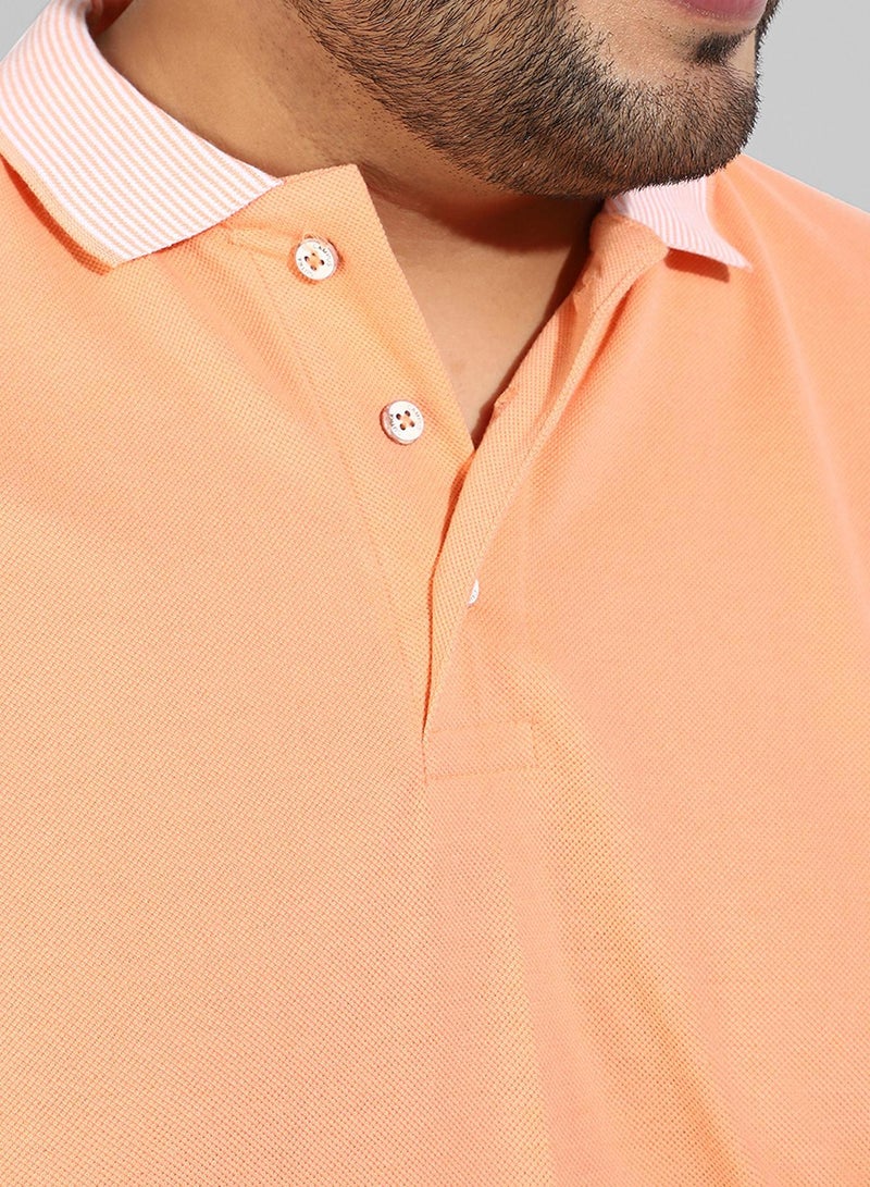 Instafab Plus Men's Solid Peach Regular Fit Casual T-Shirt - Image 5