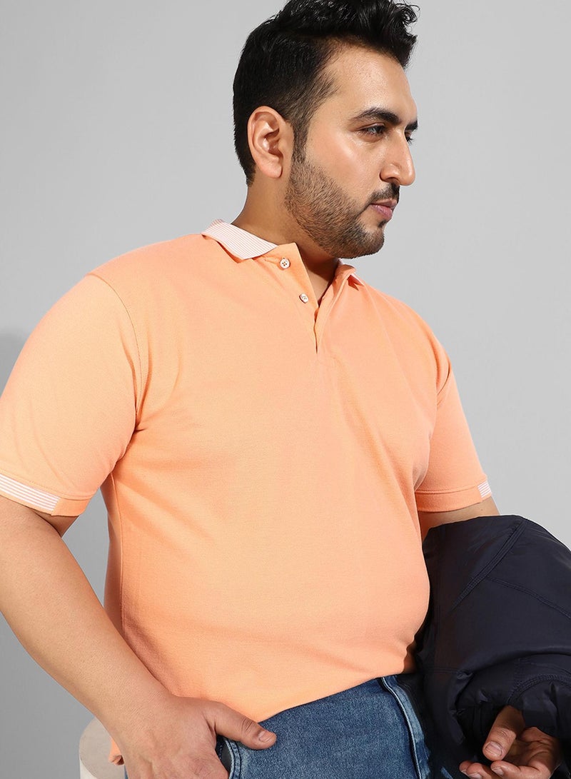 Instafab Plus Men's Solid Peach Regular Fit Casual T-Shirt - Image 2
