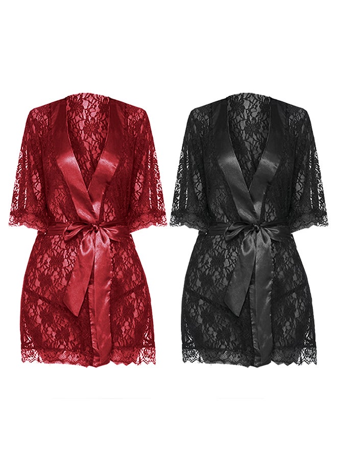 MARGOUN 2 Pack Womens XXL Size Robes Babydoll Robe Transparent Lace Deep V-Neck Short Lingerie Sleepwear Soft Kimono Bathrobe Dressing Gown Nightwear /XXL(bust 96-100/waist 80-84/hip 104-108)  - Image 3