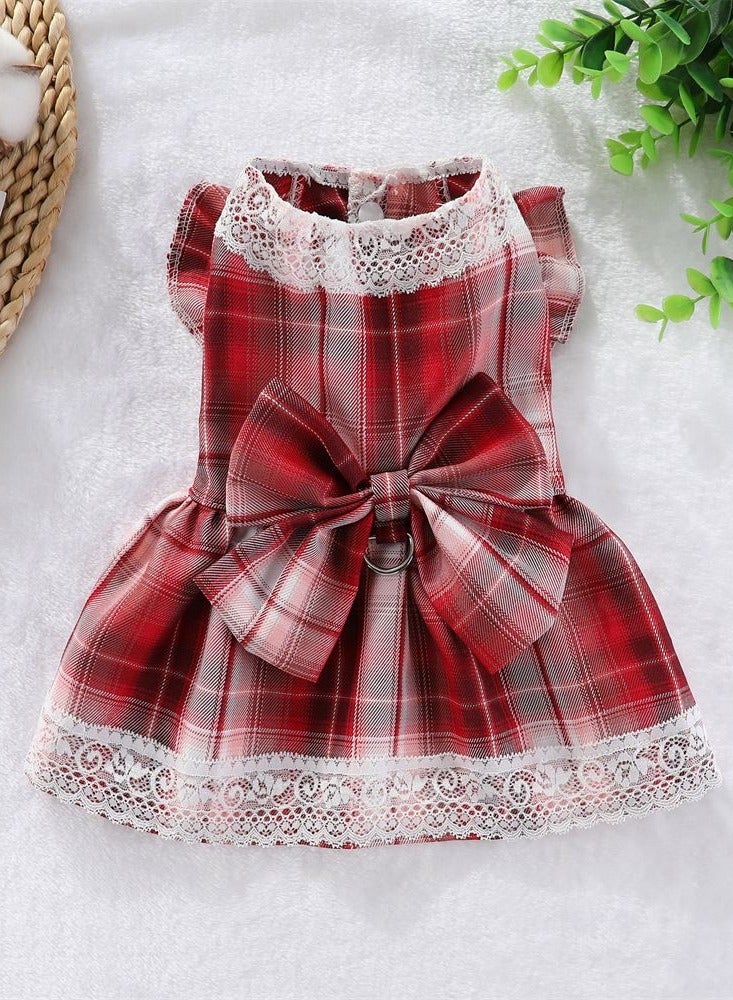 A.M Small Dog Harness Dress and Leash Set Cute Bowknot Puppy Cat Princess Dress Girl Pet Dog Clothes Soft Mesh Floral Print Female Dog Dress for Shihtzu, Papillon etc (Size: L, Chest: 45cm) - Image 2