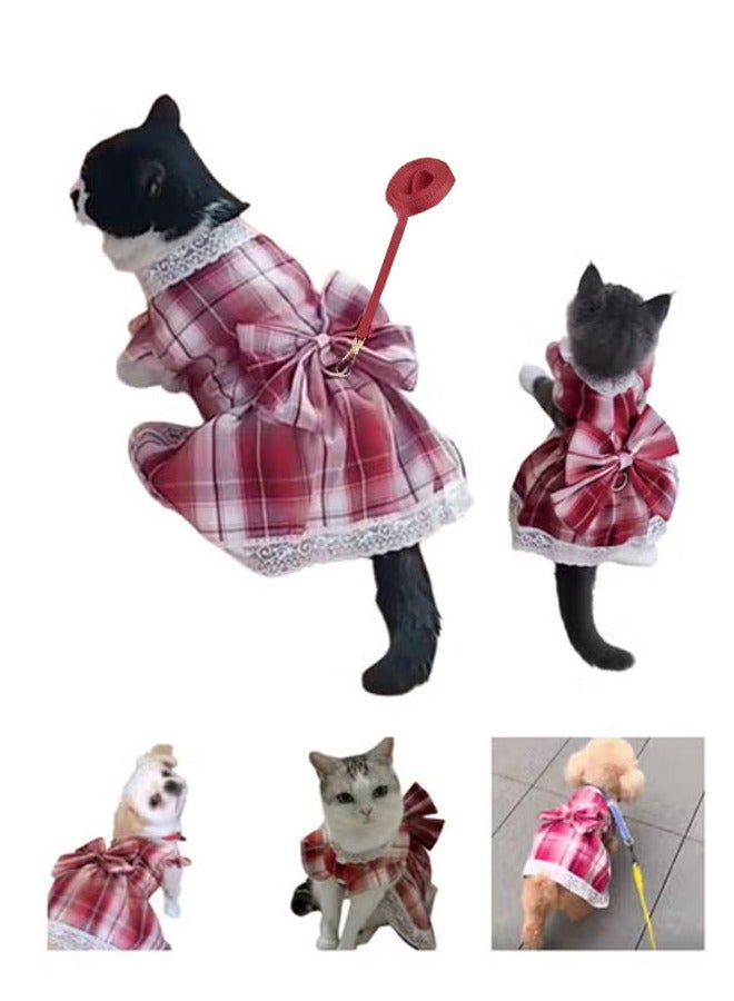 A.M Small Dog Harness Dress and Leash Set Cute Bowknot Puppy Cat Princess Dress Girl Pet Dog Clothes Soft Mesh Floral Print Female Dog Dress for Shihtzu, Papillon etc (Size: L, Chest: 45cm) - Image 1