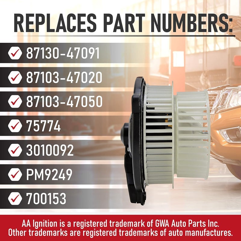 AA Ignition Replacement AC Heater Blower Motor with Fan - Compatible with Toyota Prius 2001, 2002, 2003, 2004, 2005, 2006, 2007, 2008, 2009 - Replaces 87130-47091, 87103-47020, 87103-47050, 75774, 700153 - Image 3