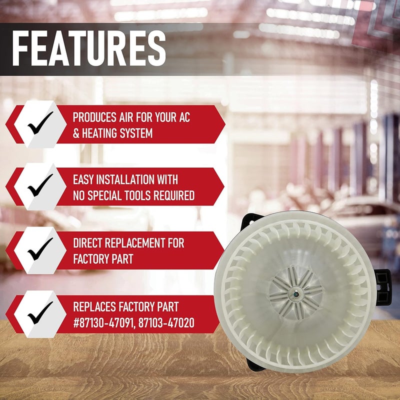 AA Ignition Replacement AC Heater Blower Motor with Fan - Compatible with Toyota Prius 2001, 2002, 2003, 2004, 2005, 2006, 2007, 2008, 2009 - Replaces 87130-47091, 87103-47020, 87103-47050, 75774, 700153 - Image 2