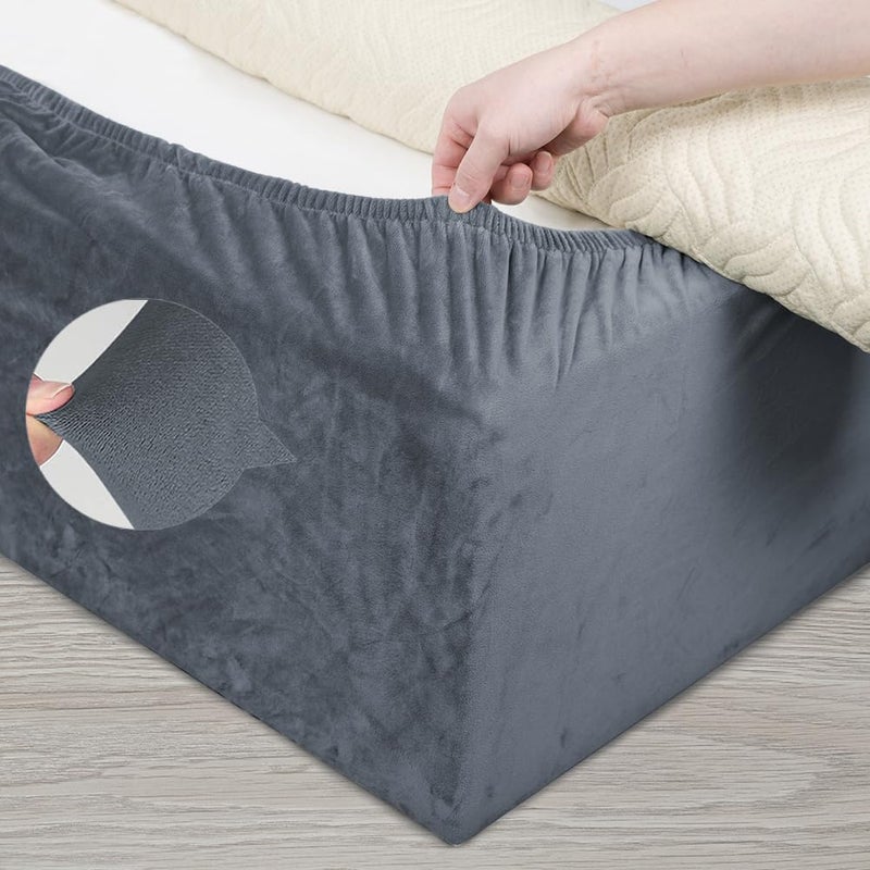 DUJUIKE Velvet Bed Frame Cover Bed Base Wrap Cover Alternative to Traditional Valance Bed Sheet Skirt Cover Fully Elastic Around The Base of Your Bed Easy to Install Queen Bed 5963 Grey