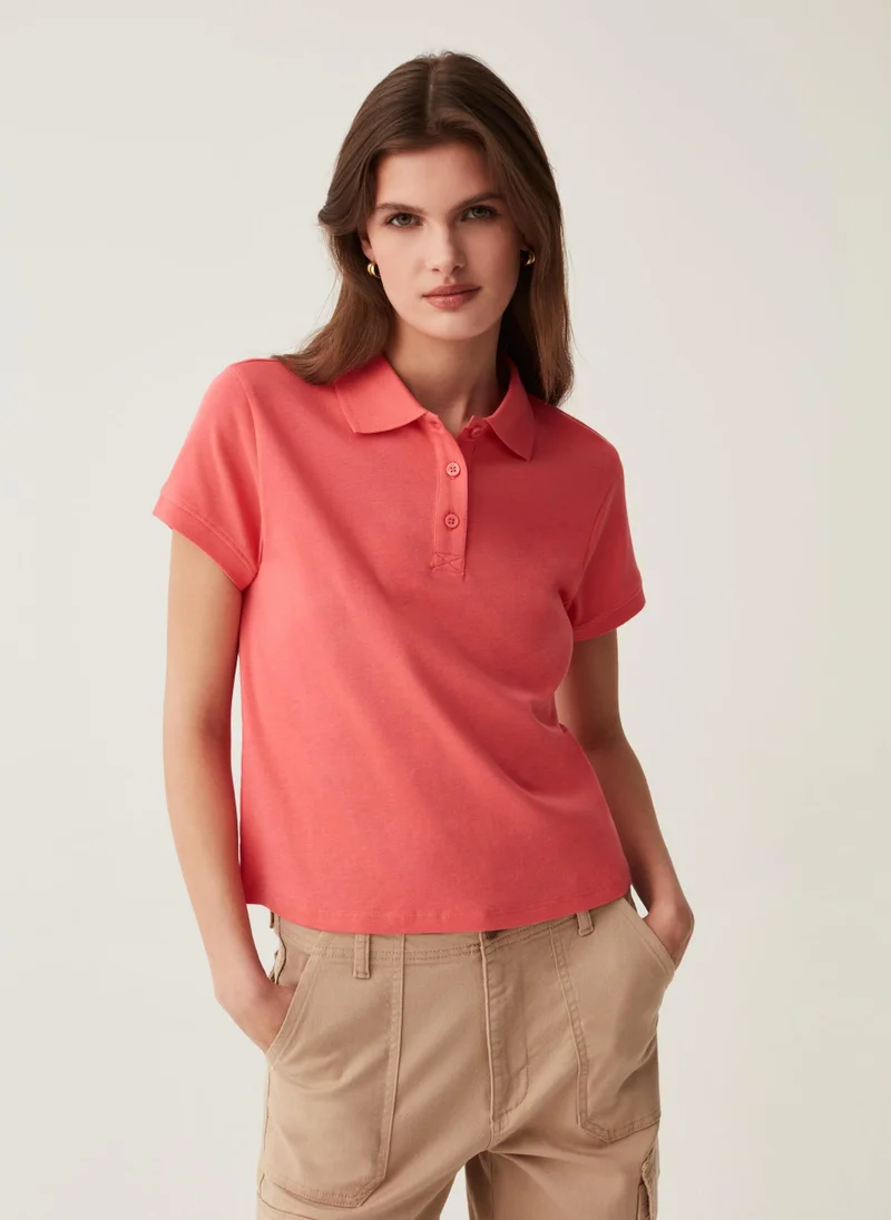 او في اس Ovs Solid Colour Cotton Polo Shirt