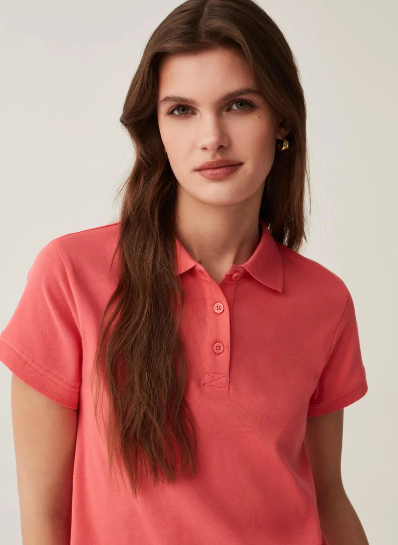 او في اس Ovs Solid Colour Cotton Polo Shirt