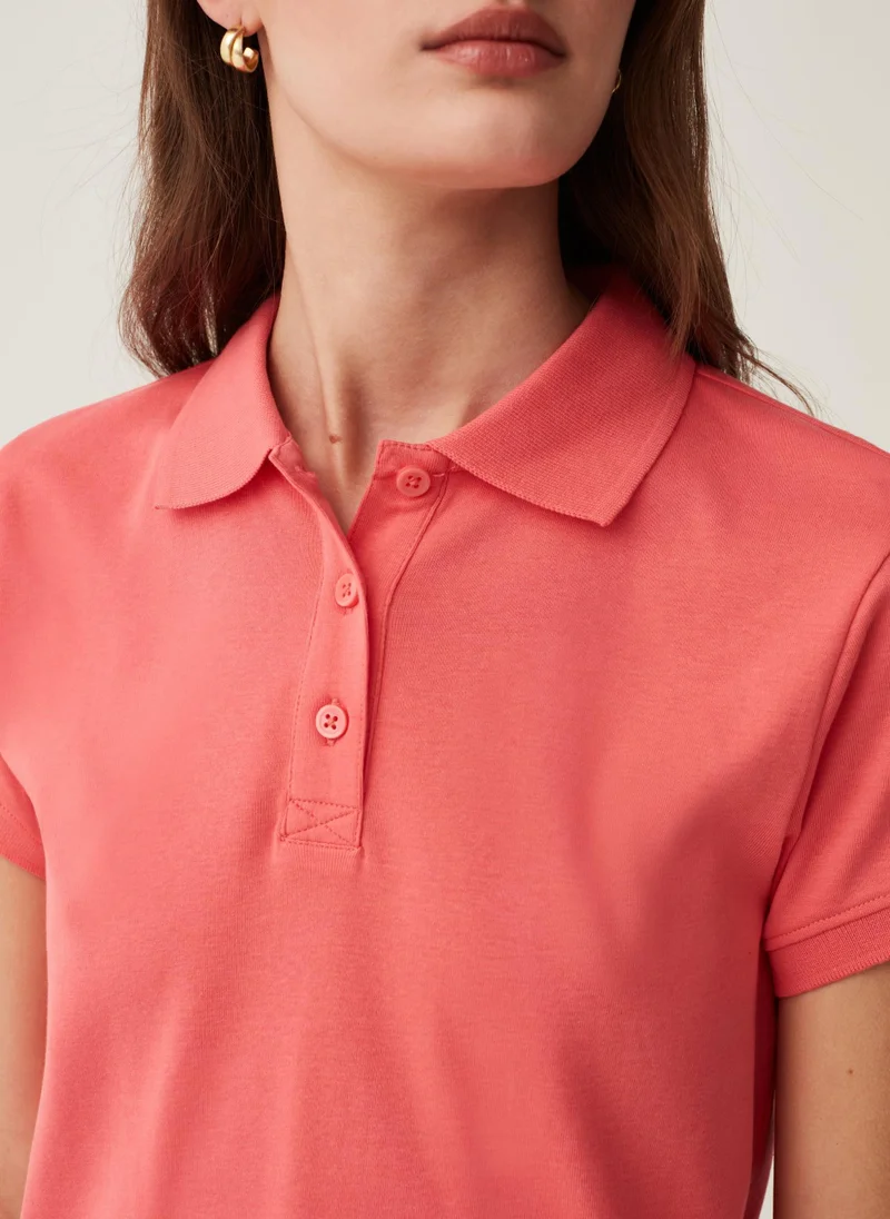 او في اس Ovs Solid Colour Cotton Polo Shirt
