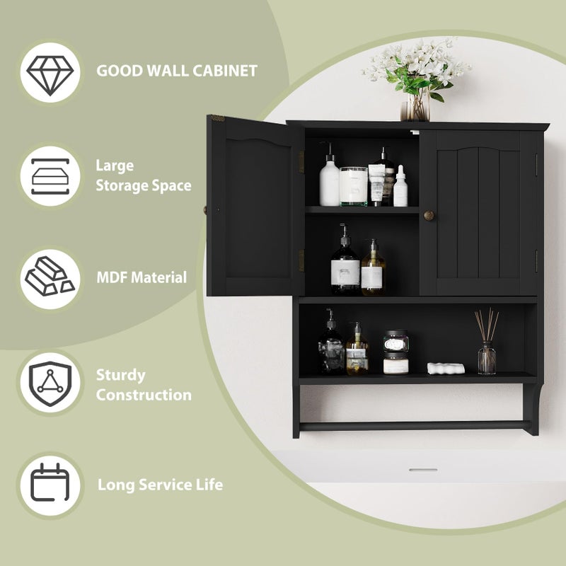 Smuxee Black Bathroom Cabinet Wall Mounted with Towels Bar, Medicine Cabinet with 2 Door Adjustable Shelves, Over Toilet Cabinet for Bathroom Laundry Room Kitchen - Image 5