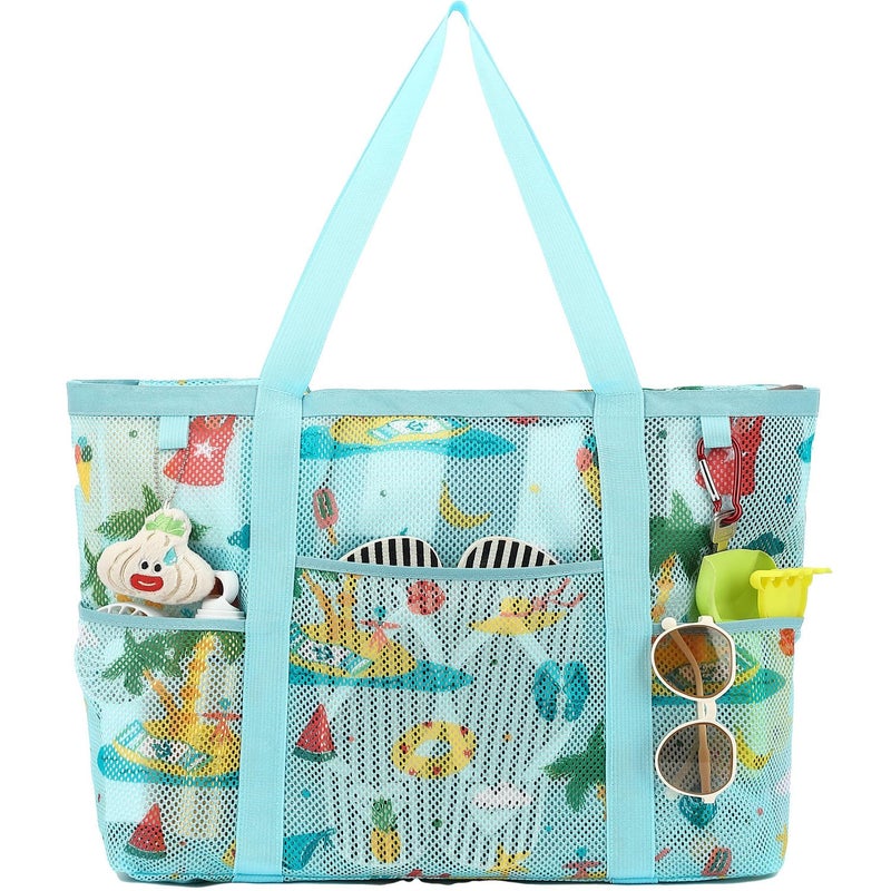 Fammart Mesh Beach Bag with Zipper for Women Large Beach Tote Sandproof Toys Pool Swim Bag Travel Vacation Cruise Essentials - Image 2