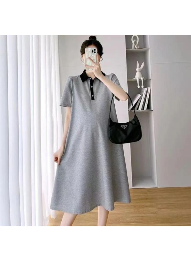 Maternity Dress Dress Summer Short Sleeve Polo Dress Lapel Maternity Dress Summer Short Sleeve Maternity Dress Korean Style Loose 