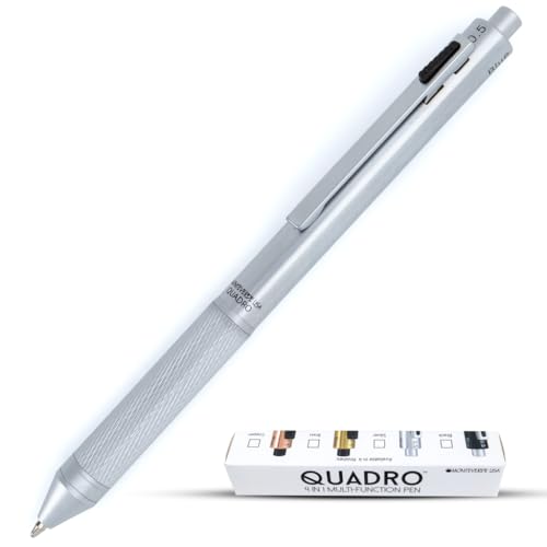 Monteverde USA Quadro 4-in-1 Multifunction Pen - Silver Finish - 3 Ballpoint Colors & Mechanical Pencil - Solid Brass Barrel with Knurled Grip - Refillable & Portable - Image 1