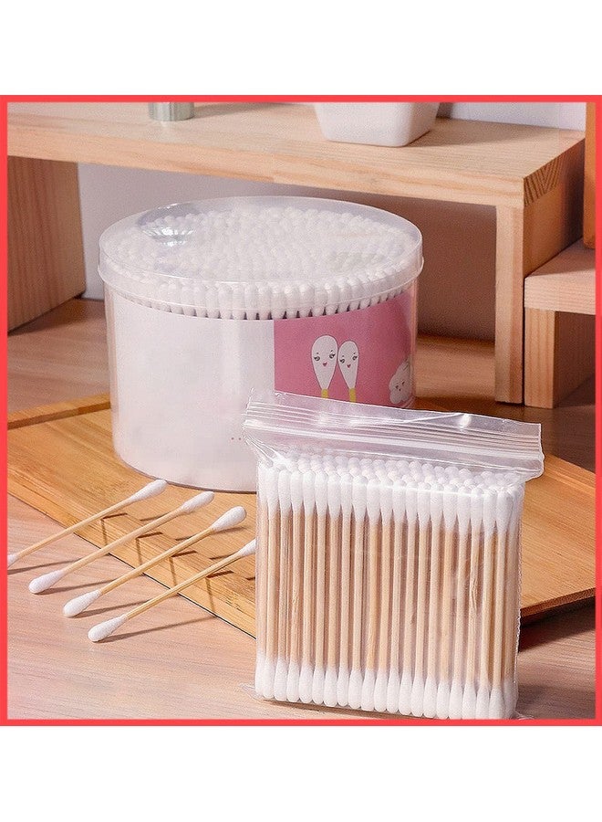Wolpin 450 Sticks Cotton Swabs Ear Buds White Bamboo Sticks in Jar Dual Cotton Tipped Applicators for Ear Cleaning & Makeup Q-Tip - Image 1