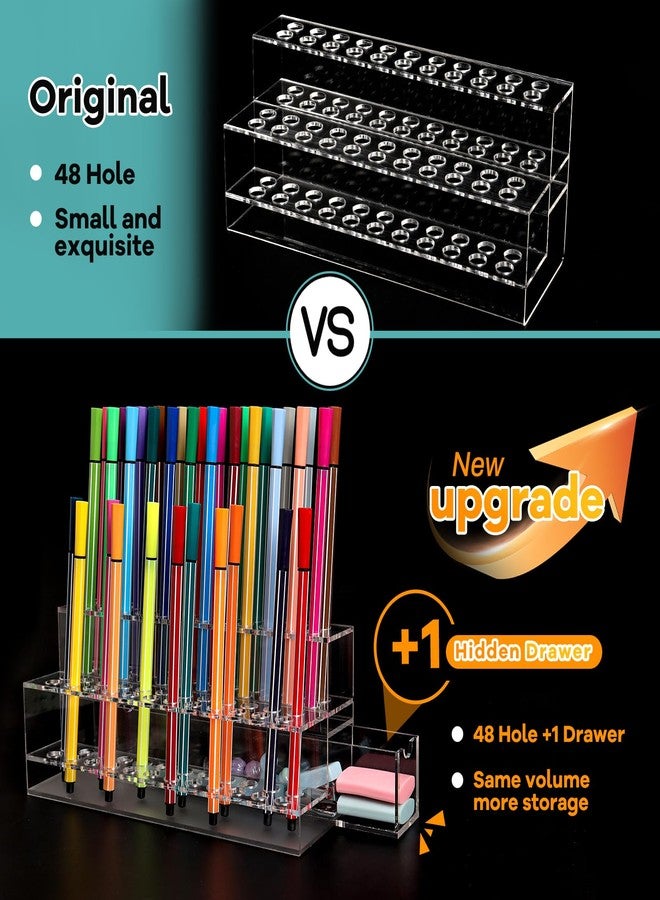 SBYURE Acrylic Pen Display Holder,48 Hole Pen Stand Display with Hidden Drawer Storage,Upgrade Pen Display Stand for Craft Shows Home School Office Supplies - Image 2