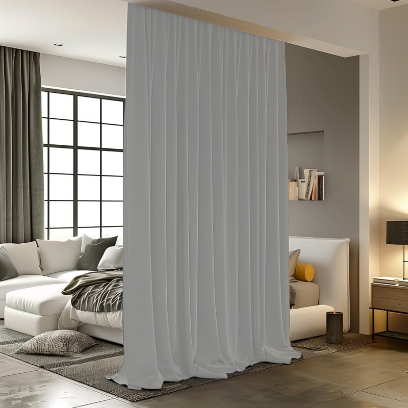 RoomDarkning Room Divider Curtains for Ceiling Track Rod  Blackout Ceiling Track Curtains with Hooks Noise Reduction Privacy Curtain for Wall Ceiling Mount Track  10 ft Wide x 8 ft Tall  Grey  1 Panel - Image 1
