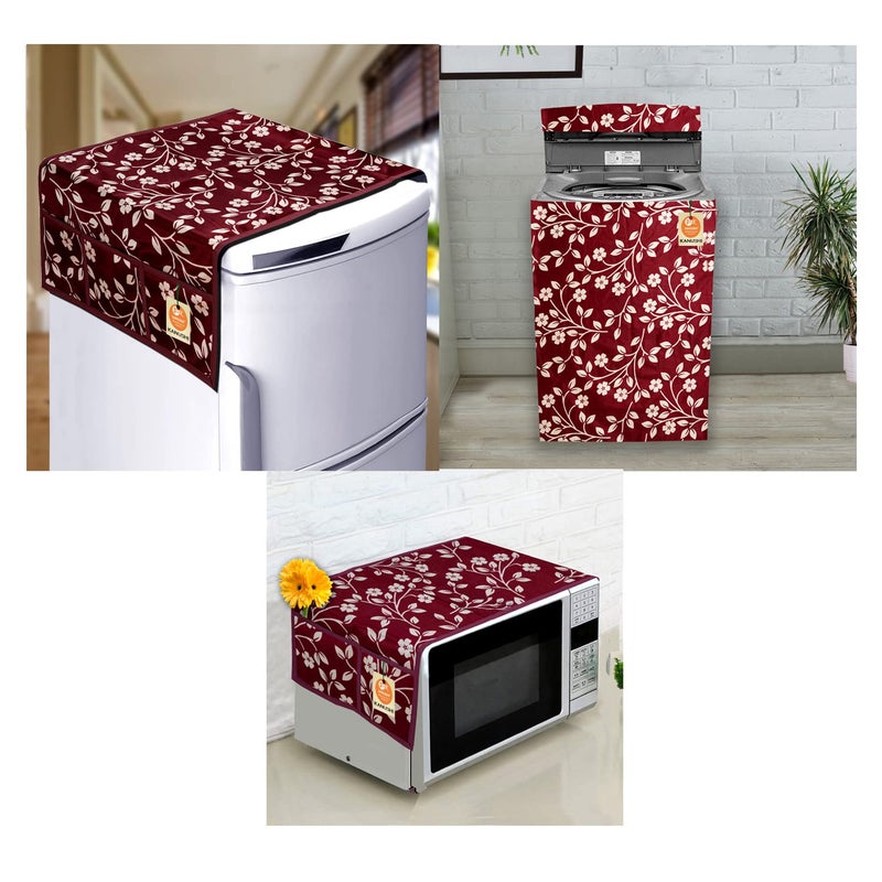 KANUSHI Industries® Top Load Fully Automatic Washing Machine Cover + 1 Pc Fridge/Refrigerator Top Cover + 1 Pc Microwave/Oven Top Cover (Copy-FRI+Micro+W.M-Fully-Maroon-Raj) - Image 5