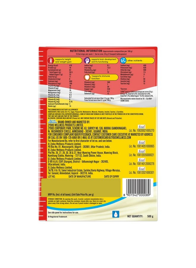 Complan Nutrition And Health Drink Creamy Classic 500G Refill Pack With Power Of 100% Milk Protein And Contrains 34 Vital Nutrients  - Image 3