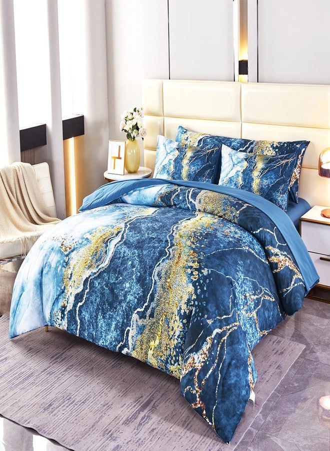 PERFEMET Blue King Size Comforter 6 Pieces Bed in A Bag Set Colorful Watercolor Marble Comforter with Bed Sheets Soft Abstract Retro Artwork Capri Blue Tie Dye Beddding Set(Capri Blue, King) - Image 1