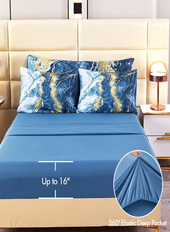 PERFEMET Blue King Size Comforter 6 Pieces Bed in A Bag Set Colorful Watercolor Marble Comforter with Bed Sheets Soft Abstract Retro Artwork Capri Blue Tie Dye Beddding Set(Capri Blue, King) - Image 5