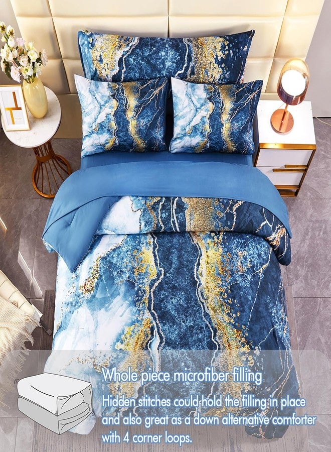 PERFEMET Blue King Size Comforter 6 Pieces Bed in A Bag Set Colorful Watercolor Marble Comforter with Bed Sheets Soft Abstract Retro Artwork Capri Blue Tie Dye Beddding Set(Capri Blue, King) - Image 4