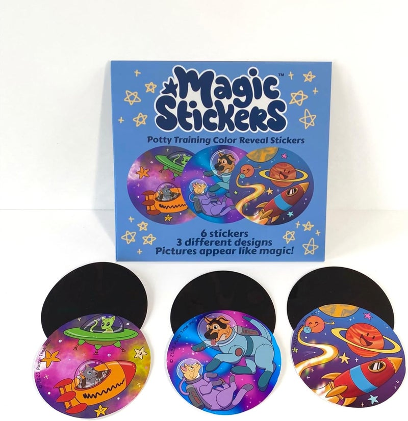 POTTY TIME Potty Watch Color Reveal Stickers  6 Magic Stickers  3 Different Designs  Easy to Peel Stickers for Kids  Reward Their Efforts Fosters Fun  Independence  Space Magic Reveal Stickers - Image 3