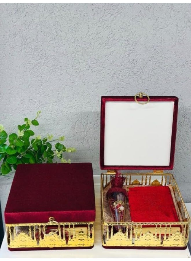 ريبنيو مجموعة هدايا قرآنية أنيقة مع علبة مخملية، مصحف، تسبيح وسجادة صلاة - هدية إسلامية لرمضان، علبة مقاس 20-28 سم، عيد، أو زفاف - أحمر. - Image 2