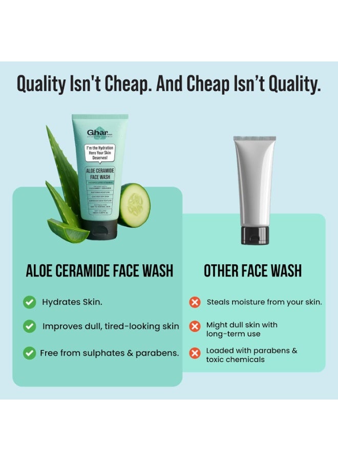 Ghar soaps Gharsoaps Aloe-Ceramide Face Wash for Dry to Normal Skin | Hydration Hero with Ceramides, Cucumber & Vitamin E | Soothing & Moisturizing Cleanser | 100ml - Image 2