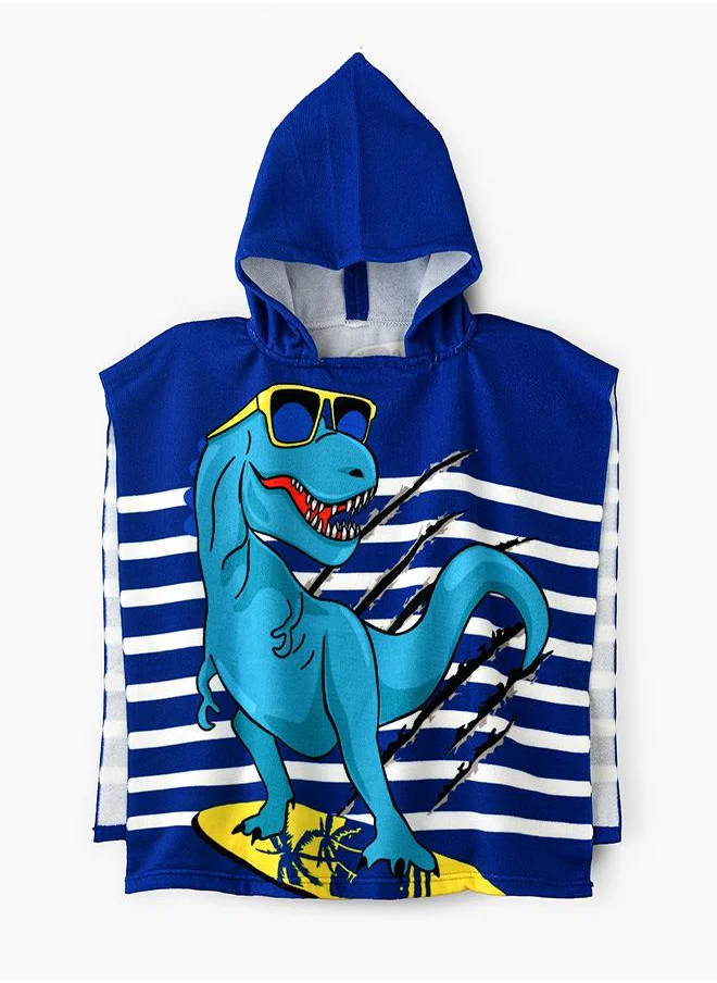 babyqlo Blue Dinosaur Hooded Kids Towel with Fun Dino Design