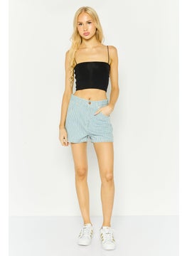 Wrangler Women Regular Fit Stripe Denim Short, Light Blue  - Image 2