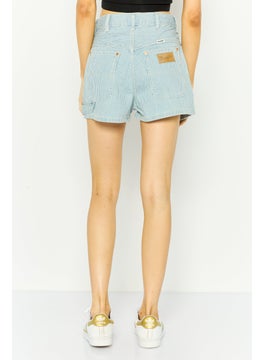 Wrangler Women Regular Fit Stripe Denim Short, Light Blue  - Image 3